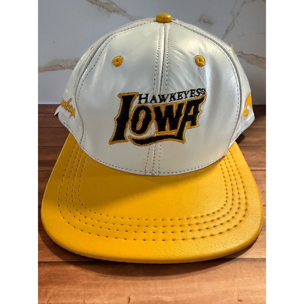Vintage Iowa Hawkeyes Leather Snapback Hat Deadstock made in the USA